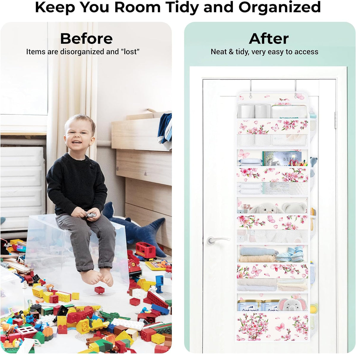 Over the Door Organizer Diaper Toy Nursery Hanging Shelf, Flower
