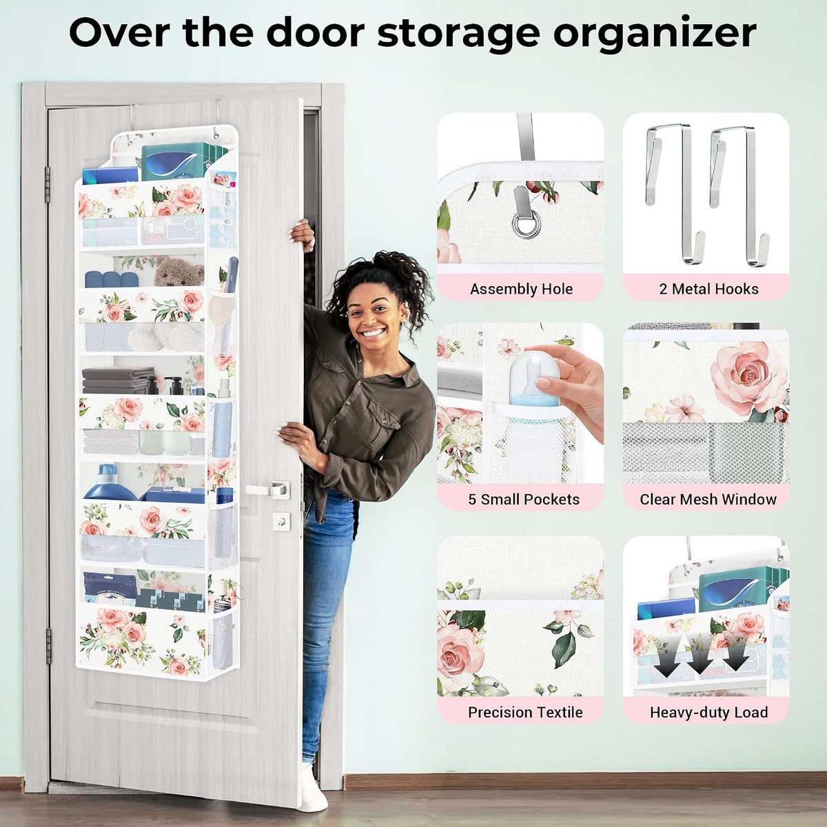 Over the Door Organizer Diaper Toy Nursery Hanging Shelf, Flower