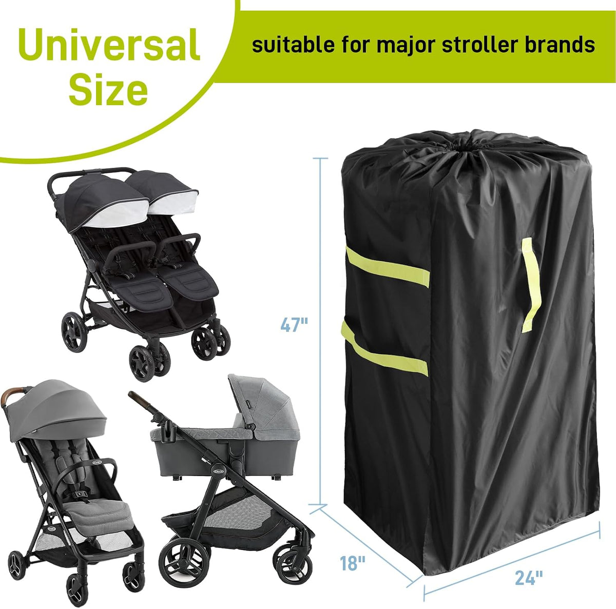 Gate Cheak Stroller Bag for Airplane Travel, Standard or Double Stroller Travel Bag For Airplane, Waterproof Travel Carry Bag, Large Stroller Cover, Black