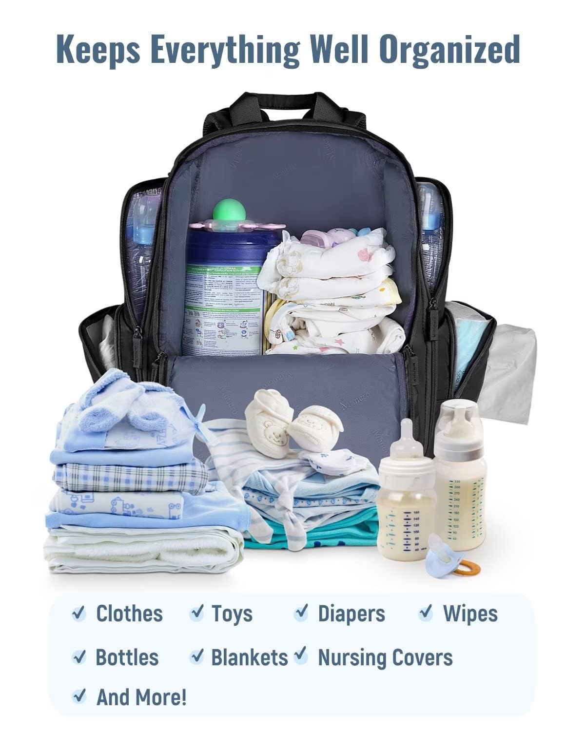Diaper Bag Backpack, Extra Large Capacity Black Baby Diaper Backpack