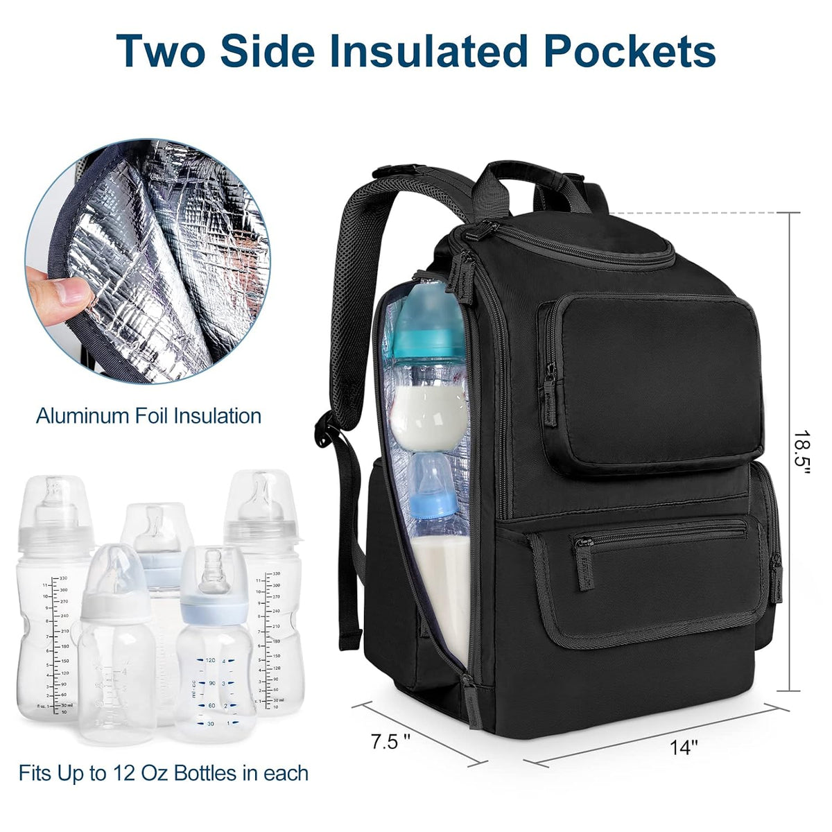 Diaper Bag Backpack, Extra Large Capacity Black Baby Diaper Backpack