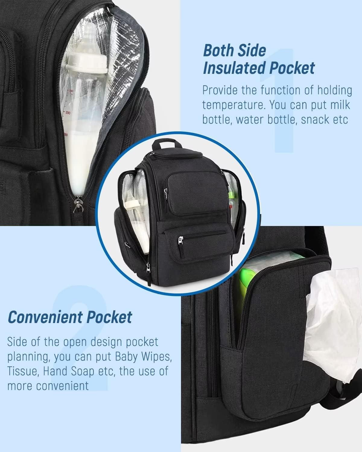 Diaper Bag Backpack, Extra Large Capacity Black Baby Diaper Backpack