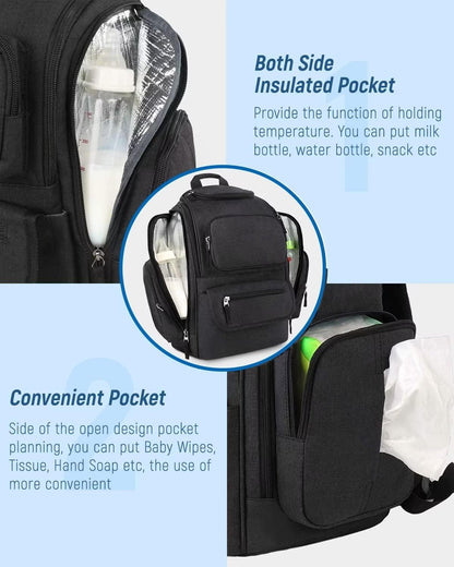Diaper Bag Backpack, Extra Large Capacity Black Baby Diaper Backpack