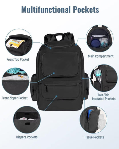 Diaper Bag Backpack, Extra Large Capacity Black Baby Diaper Backpack