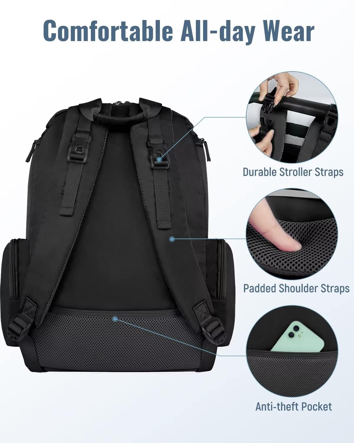 Diaper Bag Backpack, Extra Large Capacity Black Baby Diaper Backpack