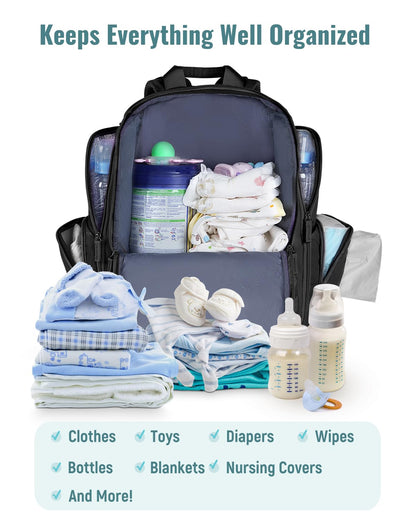 Diaper Bag Backpack, Extra Large Capacity Black Baby Diaper Backpack