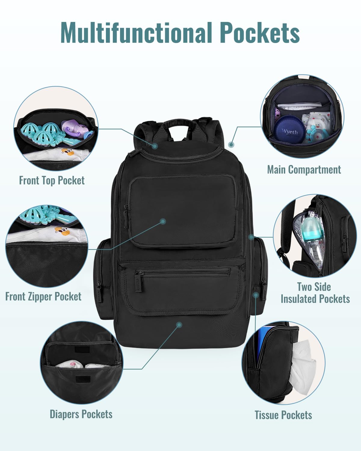 Diaper Bag Backpack, Extra Large Capacity Black Baby Diaper Backpack