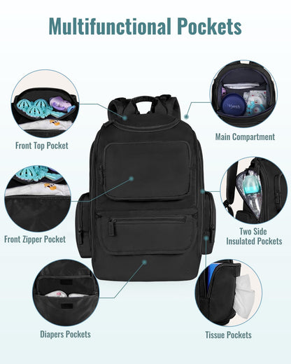 Diaper Bag Backpack, Extra Large Capacity Black Baby Diaper Backpack