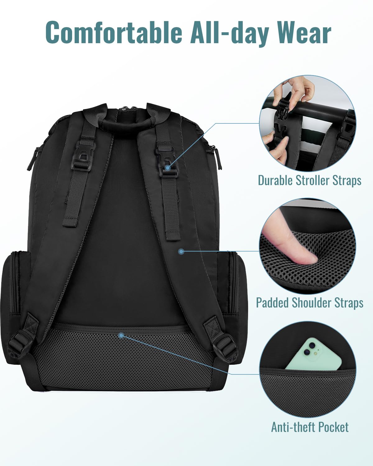 Diaper Bag Backpack, Extra Large Capacity Black Baby Diaper Backpack