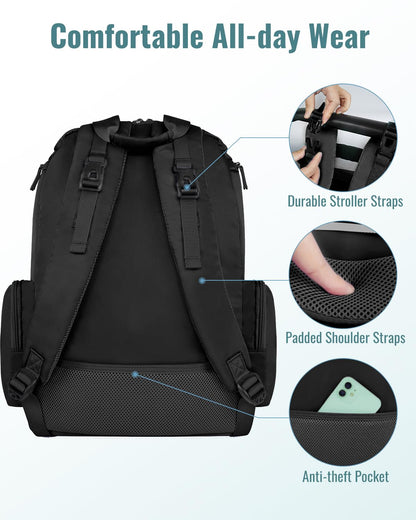 Diaper Bag Backpack, Extra Large Capacity Black Baby Diaper Backpack