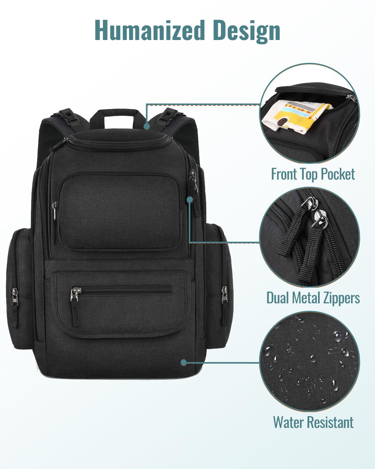 Diaper Bag Backpack, Extra Large Capacity Black Baby Diaper Backpack
