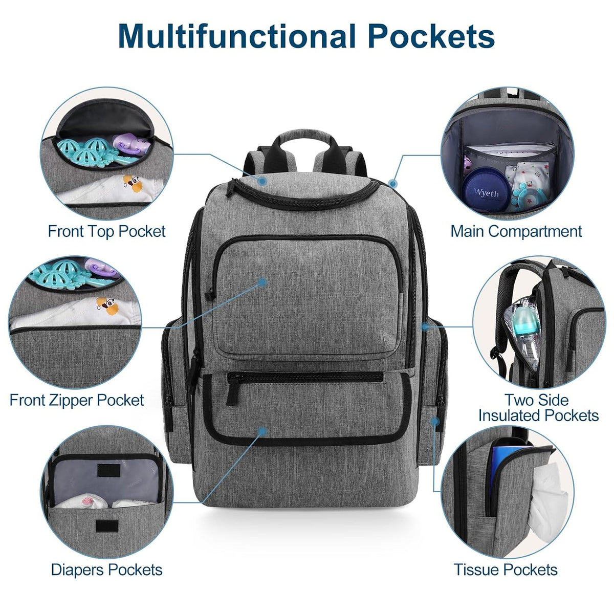 Diaper Bag Backpack, Extra Large Capacity Black Baby Diaper Backpack