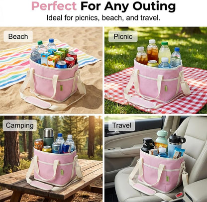 Insulated Drink Carrier Bag for 4 Cups, 2026 New No-Spill Car Drink Carrier Bag, Multiple Tumbler Carrier Caddy, Family Size 4 Compartment Drink Bag, Water Bottle Holder with Adjustable Strap (Pink)