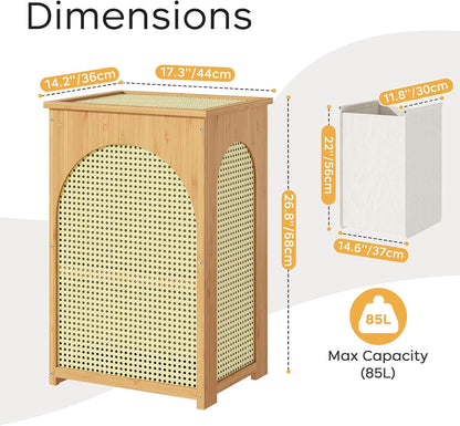 oakvivo Bamboo Laundry Hamper with Lid, 16.9" x 13.4" x 26.8" Wooden Clothes Basket with Removable Liner Bag, Space-Saving Laundry Sorter for Bathroom, Bedroom, and Laundry Room (Natural)