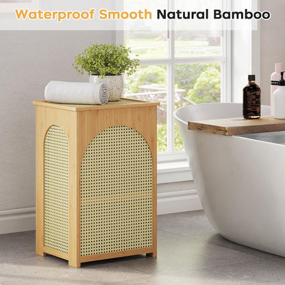 oakvivo Bamboo Laundry Hamper with Lid, 16.9" x 13.4" x 26.8" Wooden Clothes Basket with Removable Liner Bag, Space-Saving Laundry Sorter for Bathroom, Bedroom, and Laundry Room (Natural)