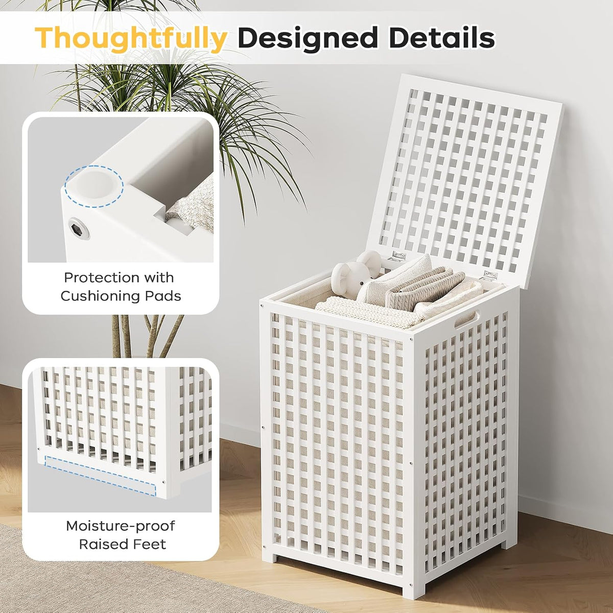 oakvivo Bamboo Laundry Hamper with Lid, 16.9" x 13.4" x 26.8" Wooden Clothes Basket with Removable Liner Bag, Space-Saving Laundry Sorter for Bathroom, Bedroom, and Laundry Room (Natural)