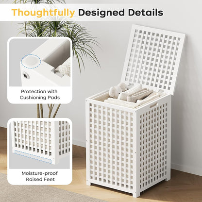 oakvivo Bamboo Laundry Hamper with Lid, 16.9" x 13.4" x 26.8" Wooden Clothes Basket with Removable Liner Bag, Space-Saving Laundry Sorter for Bathroom, Bedroom, and Laundry Room (Natural)
