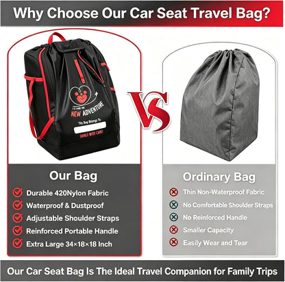 Large Car Seat Travel Bag, Waterproof 420Nylon Oxford Cloth Car Seat Storage Backpack, Foldable Airplane Gate Check Bag with Adjustable Shoulder Straps, Portable Handle For Travel Home Dust Protection