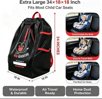 Large Car Seat Travel Bag, Waterproof 420Nylon Oxford Cloth Car Seat Storage Backpack, Foldable Airplane Gate Check Bag with Adjustable Shoulder Straps, Portable Handle For Travel Home Dust Protection