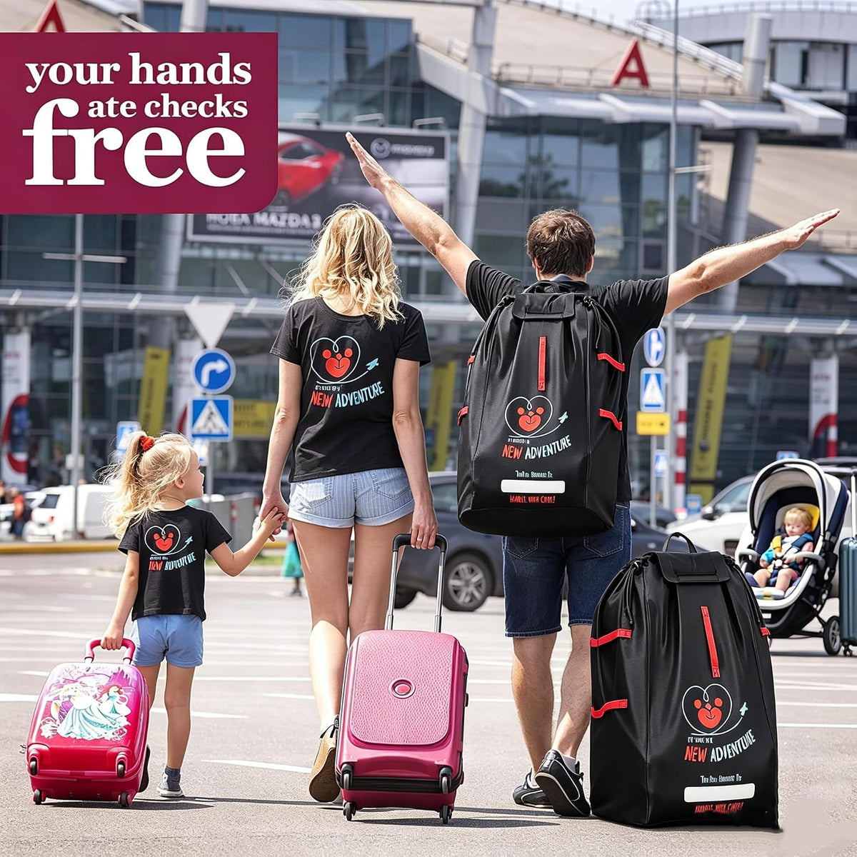 Large Car Seat Travel Bag, Waterproof 420Nylon Oxford Cloth Car Seat Storage Backpack, Foldable Airplane Gate Check Bag with Adjustable Shoulder Straps, Portable Handle For Travel Home Dust Protection