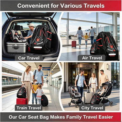 Large Car Seat Travel Bag, Waterproof 420Nylon Oxford Cloth Car Seat Storage Backpack, Foldable Airplane Gate Check Bag with Adjustable Shoulder Straps, Portable Handle For Travel Home Dust Protection