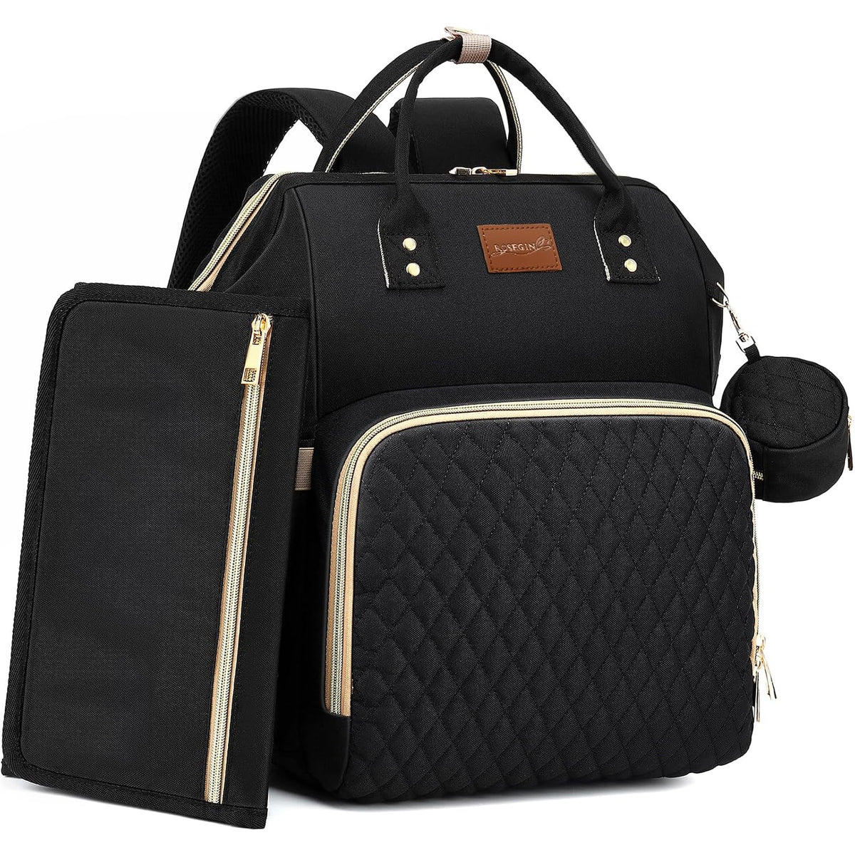 Diaper Bag Backpack with Changing Pad, Pacifier Case, Baby Bag for Boy Girl Toddler - Large, Stylish, Waterproof Travel Quilted Diaper Bag for Mom - Baby Shower - Navy Blue