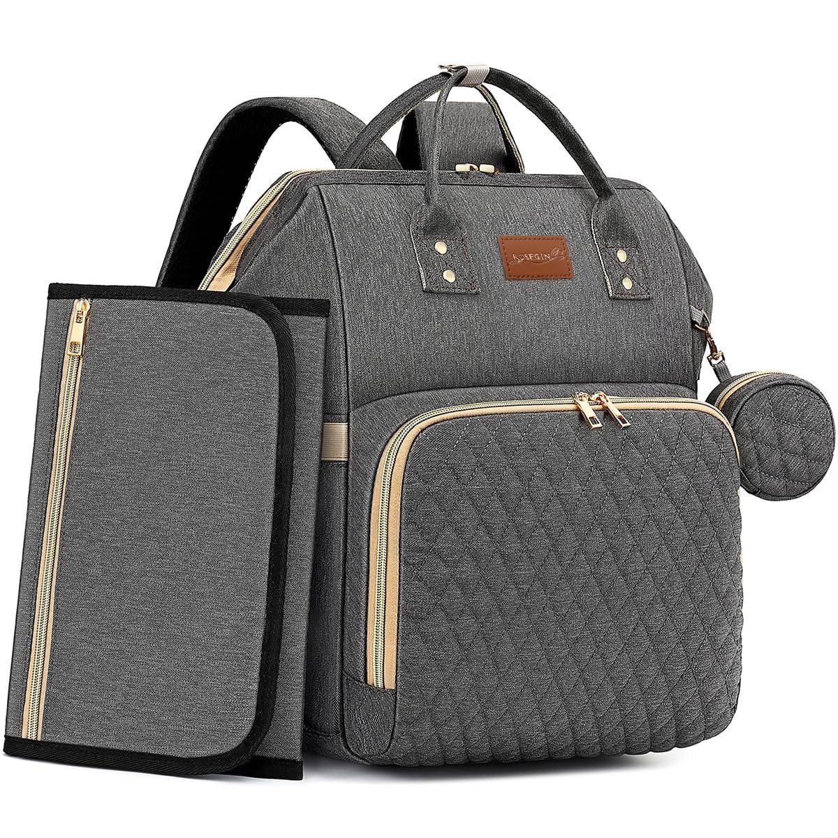 Diaper Bag Backpack with Changing Pad, Pacifier Case, Baby Bag for Boy Girl Toddler - Large, Stylish, Waterproof Travel Quilted Diaper Bag for Mom - Baby Shower - Navy Blue