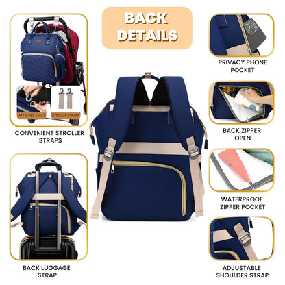 Diaper Bag Backpack with Changing Pad, Pacifier Case, Baby Bag for Boy Girl Toddler - Large, Stylish, Waterproof Travel Quilted Diaper Bag for Mom - Baby Shower - Navy Blue