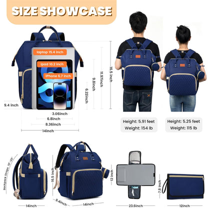 Diaper Bag Backpack with Changing Pad, Pacifier Case, Baby Bag for Boy Girl Toddler - Large, Stylish, Waterproof Travel Quilted Diaper Bag for Mom - Baby Shower - Navy Blue