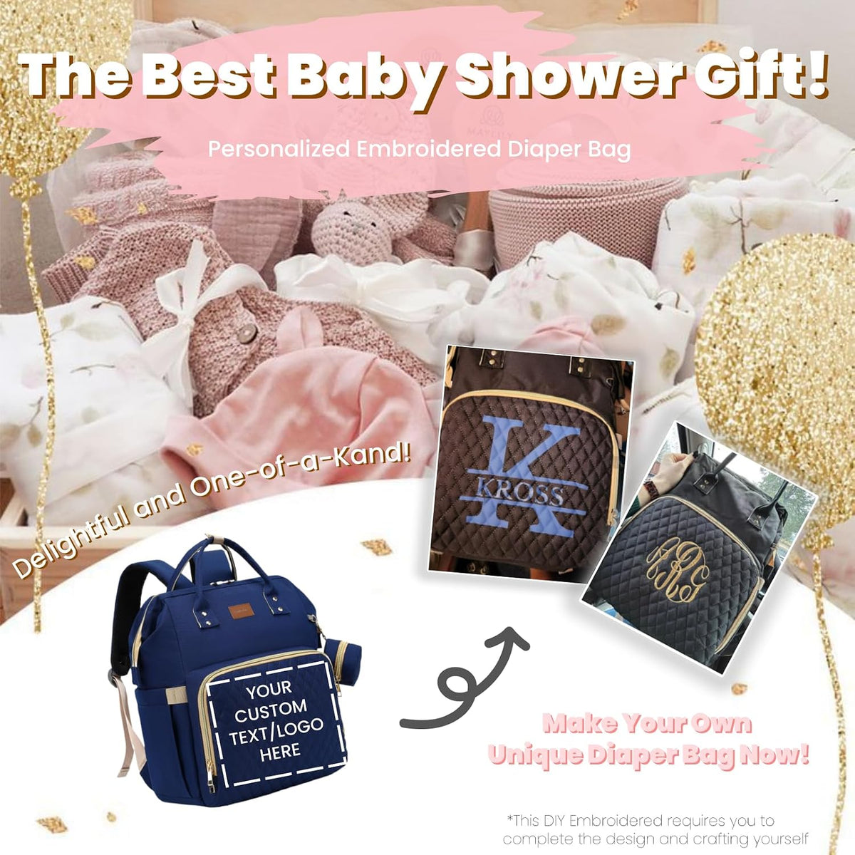 Diaper Bag Backpack with Changing Pad, Pacifier Case, Baby Bag for Boy Girl Toddler - Large, Stylish, Waterproof Travel Quilted Diaper Bag for Mom - Baby Shower - Navy Blue