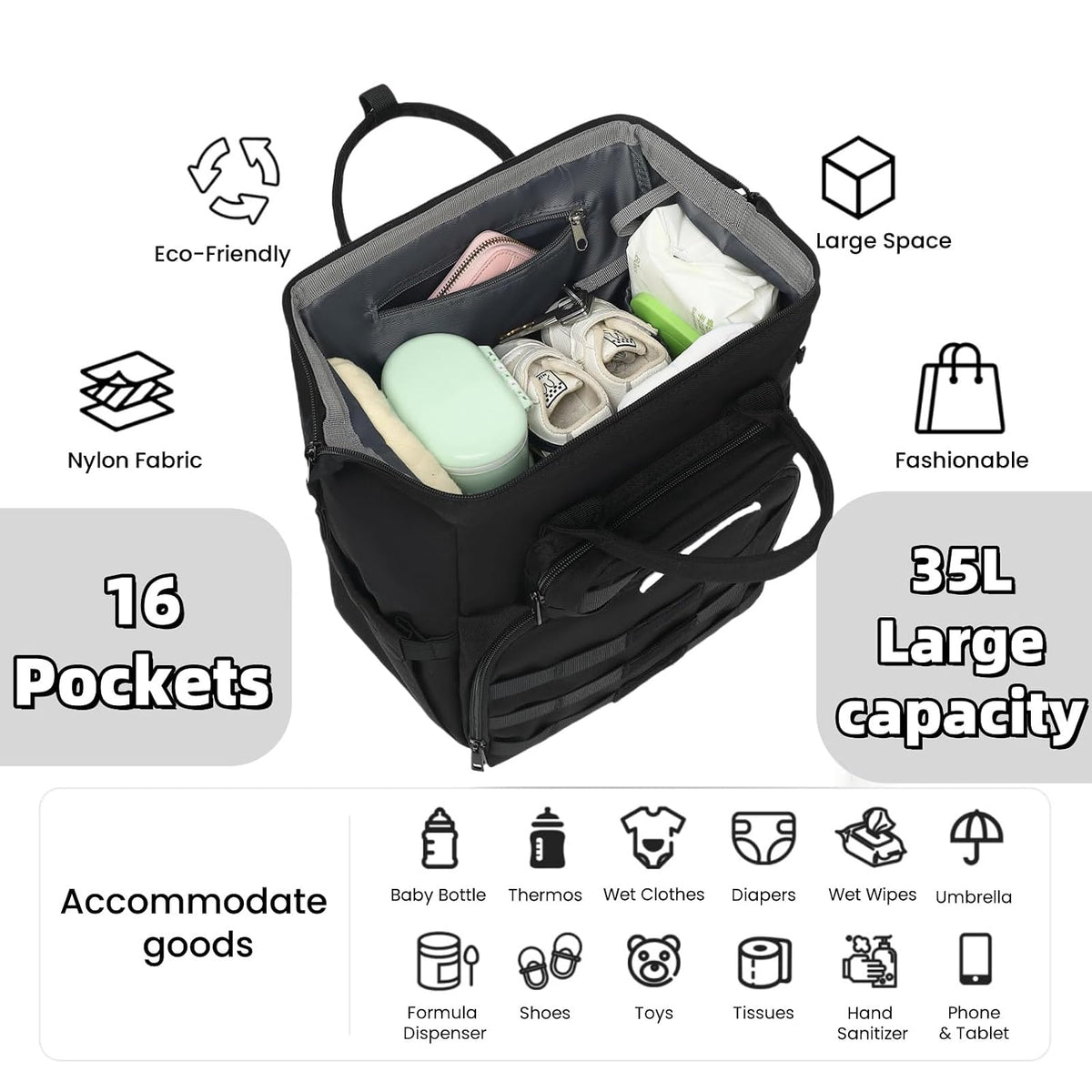 Diaper Bag Backpack with Changing Pad, Pacifier Case, Baby Bag for Boy Girl Toddler - Large, Stylish, Waterproof Travel Quilted Diaper Bag for Mom - Baby Shower - Navy Blue