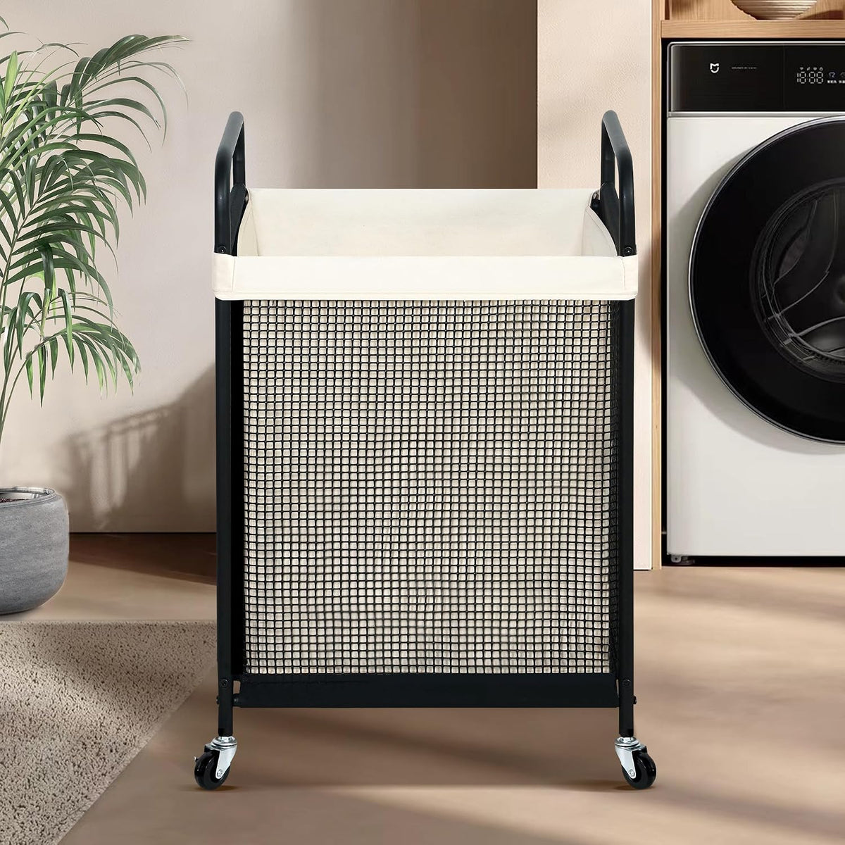 Laundry Hamper 3 Section, 120L Rolling Laundry Sorter Cart with Removable and Washable Liner Bag, Clothes Hamper with Wheels and Metal Handle for Laundry Room and Bedroom, Gray