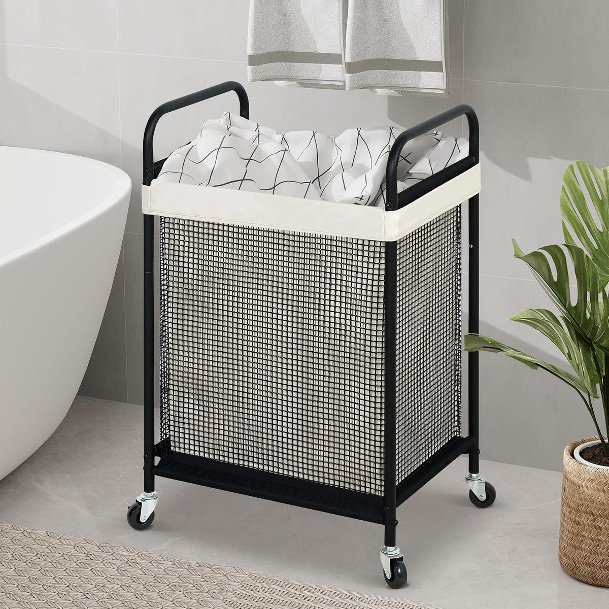Laundry Hamper 3 Section, 120L Rolling Laundry Sorter Cart with Removable and Washable Liner Bag, Clothes Hamper with Wheels and Metal Handle for Laundry Room and Bedroom, Gray