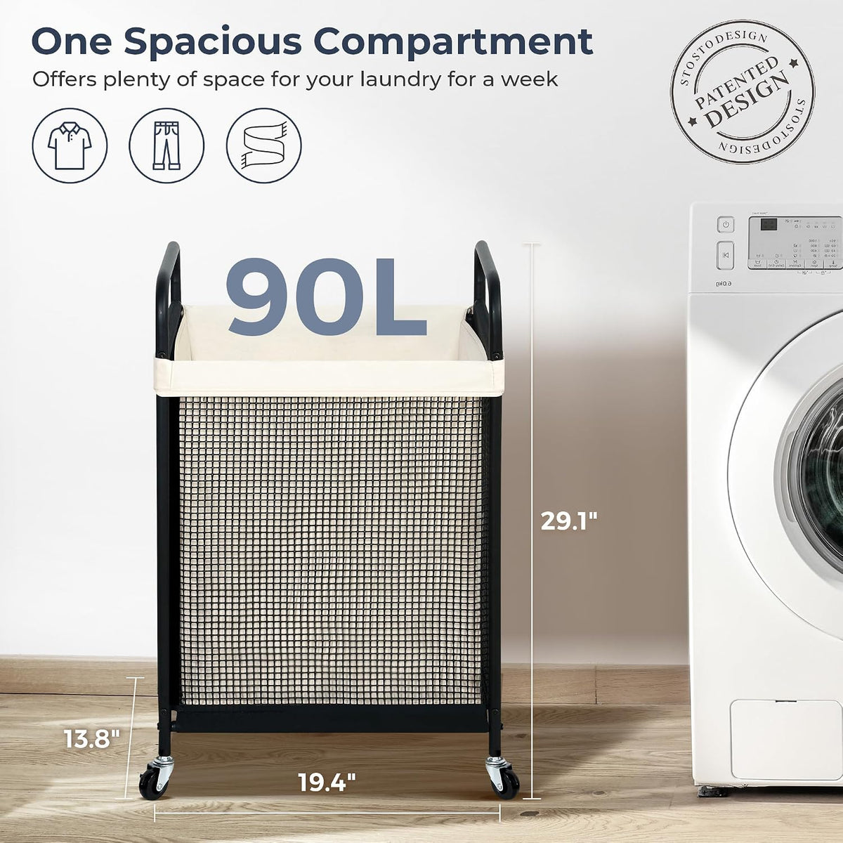 Laundry Hamper 3 Section, 120L Rolling Laundry Sorter Cart with Removable and Washable Liner Bag, Clothes Hamper with Wheels and Metal Handle for Laundry Room and Bedroom, Gray