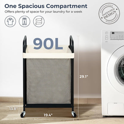 Laundry Hamper 3 Section, 120L Rolling Laundry Sorter Cart with Removable and Washable Liner Bag, Clothes Hamper with Wheels and Metal Handle for Laundry Room and Bedroom, Gray