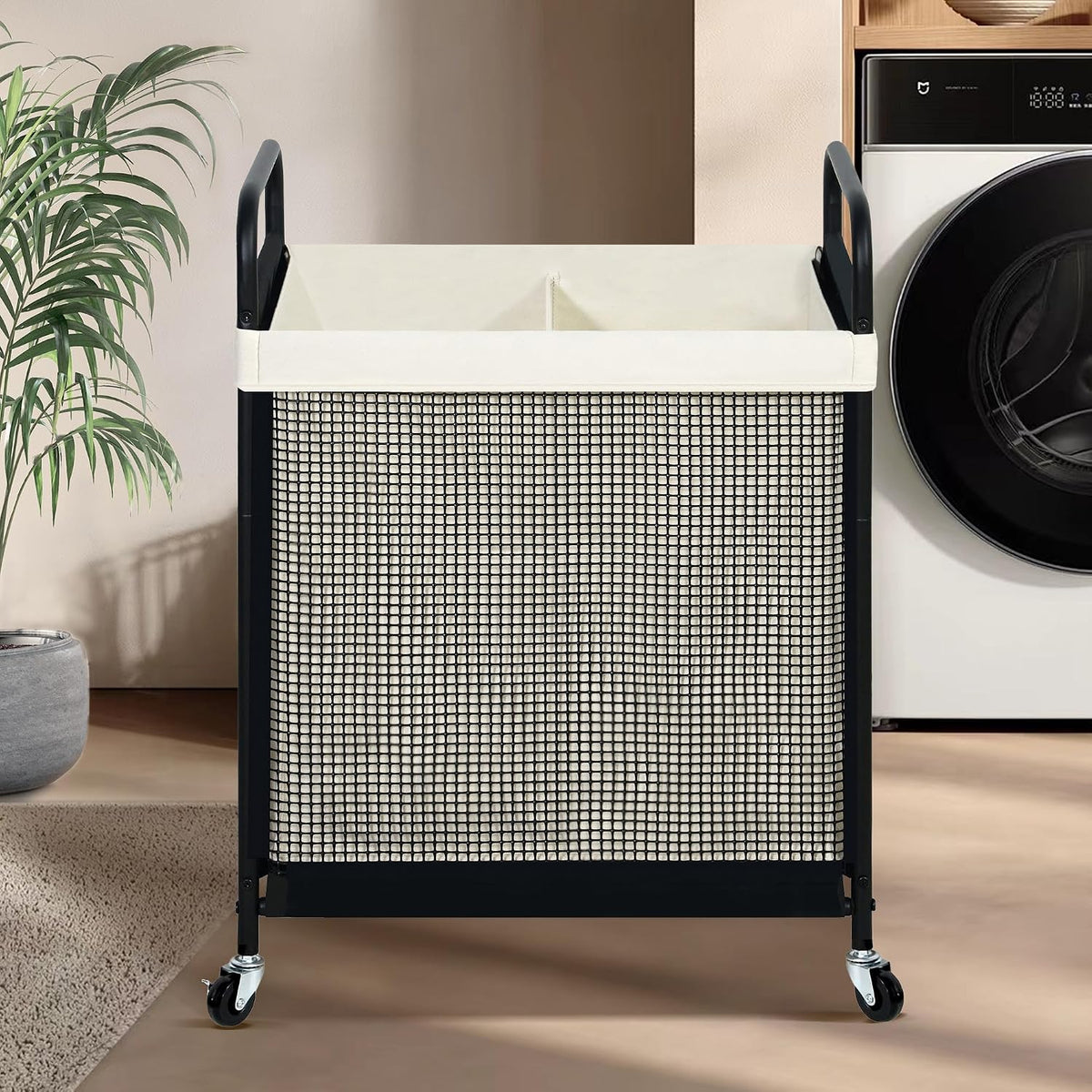 Laundry Hamper 3 Section, 120L Rolling Laundry Sorter Cart with Removable and Washable Liner Bag, Clothes Hamper with Wheels and Metal Handle for Laundry Room and Bedroom, Gray