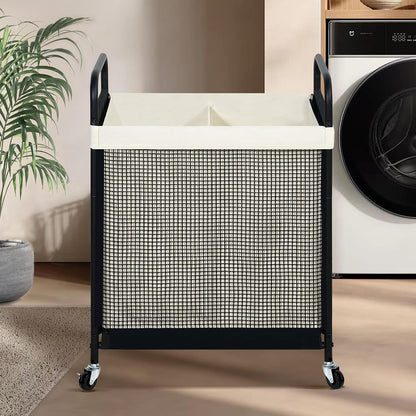Laundry Hamper 3 Section, 120L Rolling Laundry Sorter Cart with Removable and Washable Liner Bag, Clothes Hamper with Wheels and Metal Handle for Laundry Room and Bedroom, Gray