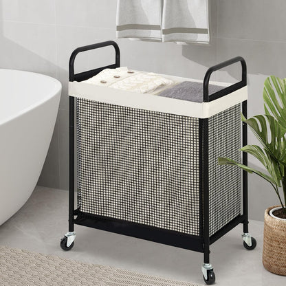 Laundry Hamper 3 Section, 120L Rolling Laundry Sorter Cart with Removable and Washable Liner Bag, Clothes Hamper with Wheels and Metal Handle for Laundry Room and Bedroom, Gray