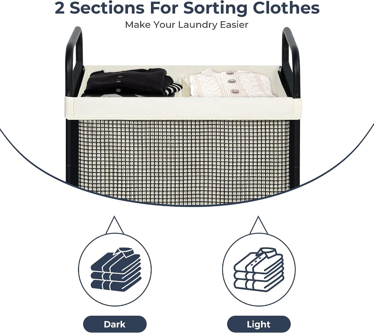 Laundry Hamper 3 Section, 120L Rolling Laundry Sorter Cart with Removable and Washable Liner Bag, Clothes Hamper with Wheels and Metal Handle for Laundry Room and Bedroom, Gray