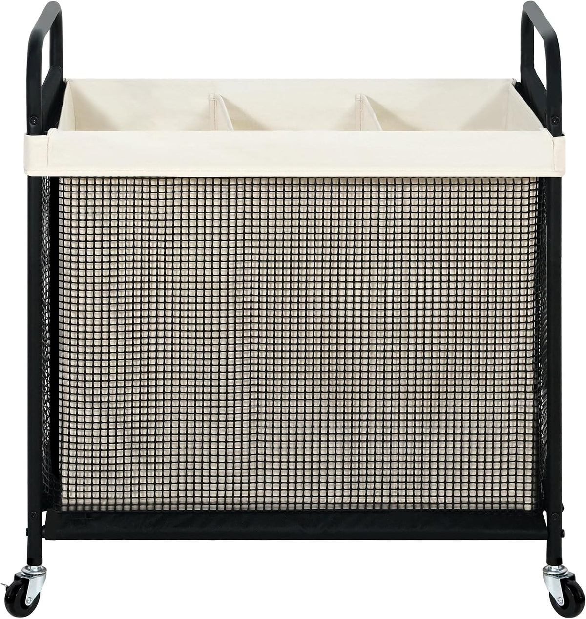Laundry Hamper 3 Section, 120L Rolling Laundry Sorter Cart with Removable and Washable Liner Bag, Clothes Hamper with Wheels and Metal Handle for Laundry Room and Bedroom, Gray