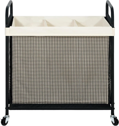 Laundry Hamper 3 Section, 120L Rolling Laundry Sorter Cart with Removable and Washable Liner Bag, Clothes Hamper with Wheels and Metal Handle for Laundry Room and Bedroom, Gray