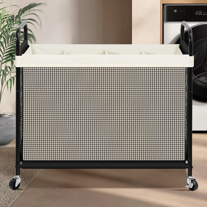 Laundry Hamper 3 Section, 120L Rolling Laundry Sorter Cart with Removable and Washable Liner Bag, Clothes Hamper with Wheels and Metal Handle for Laundry Room and Bedroom, Gray