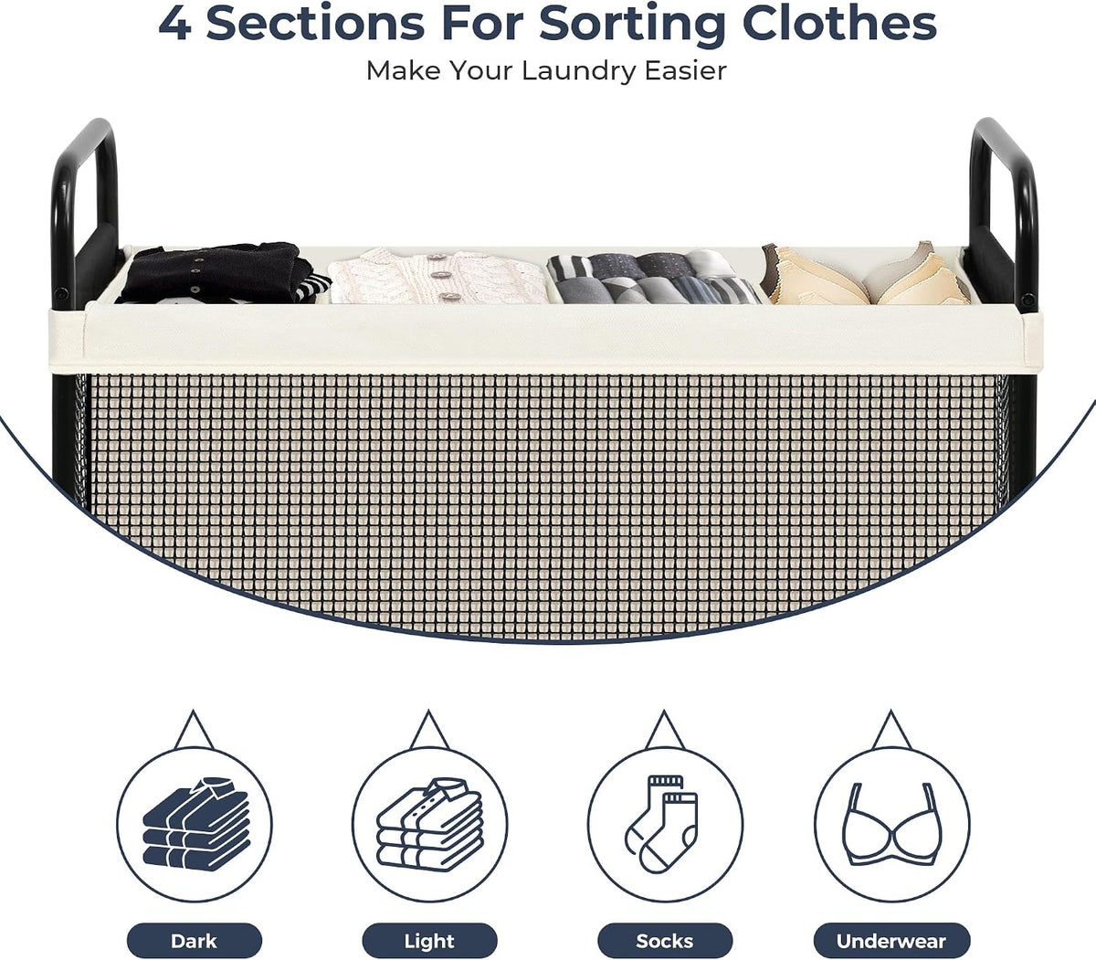 Laundry Hamper 3 Section, 120L Rolling Laundry Sorter Cart with Removable and Washable Liner Bag, Clothes Hamper with Wheels and Metal Handle for Laundry Room and Bedroom, Gray
