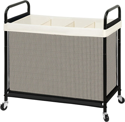 Laundry Hamper 3 Section, 120L Rolling Laundry Sorter Cart with Removable and Washable Liner Bag, Clothes Hamper with Wheels and Metal Handle for Laundry Room and Bedroom, Gray
