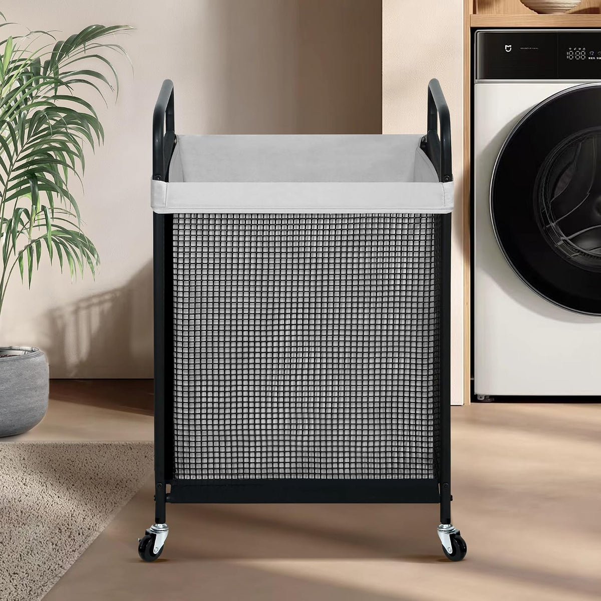 Laundry Hamper 3 Section, 120L Rolling Laundry Sorter Cart with Removable and Washable Liner Bag, Clothes Hamper with Wheels and Metal Handle for Laundry Room and Bedroom, Gray
