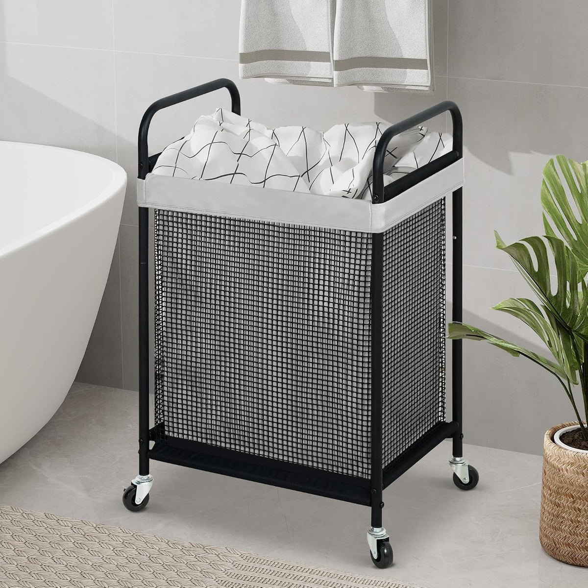 Laundry Hamper 3 Section, 120L Rolling Laundry Sorter Cart with Removable and Washable Liner Bag, Clothes Hamper with Wheels and Metal Handle for Laundry Room and Bedroom, Gray
