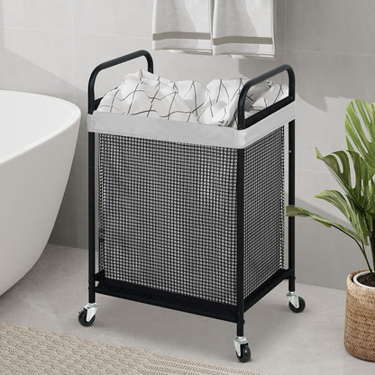 Laundry Hamper 3 Section, 120L Rolling Laundry Sorter Cart with Removable and Washable Liner Bag, Clothes Hamper with Wheels and Metal Handle for Laundry Room and Bedroom, Gray