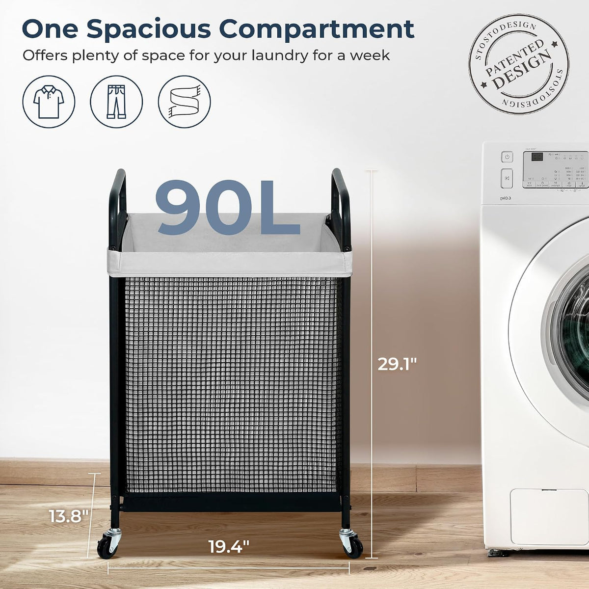 Laundry Hamper 3 Section, 120L Rolling Laundry Sorter Cart with Removable and Washable Liner Bag, Clothes Hamper with Wheels and Metal Handle for Laundry Room and Bedroom, Gray