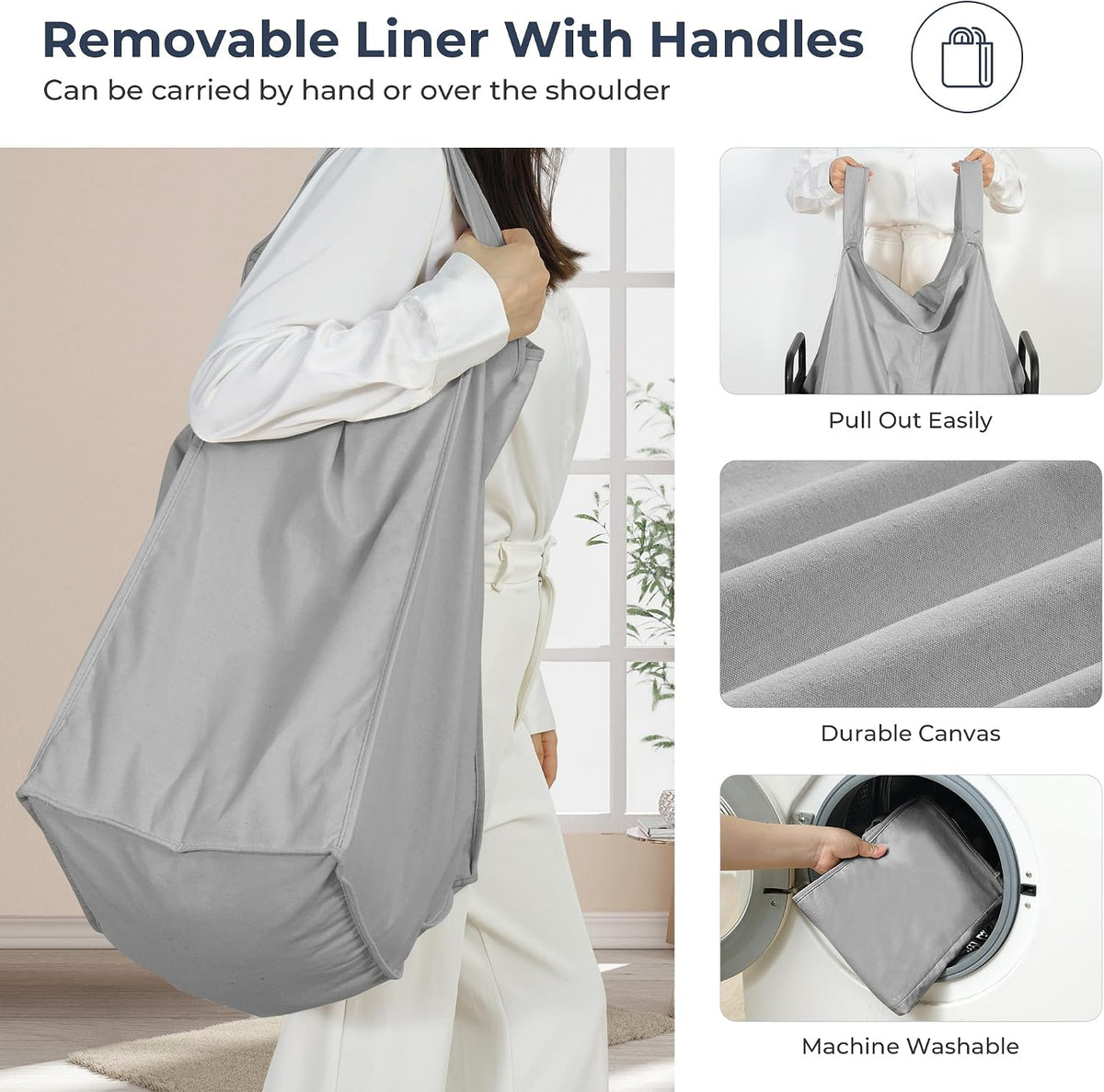 Laundry Hamper 3 Section, 120L Rolling Laundry Sorter Cart with Removable and Washable Liner Bag, Clothes Hamper with Wheels and Metal Handle for Laundry Room and Bedroom, Gray