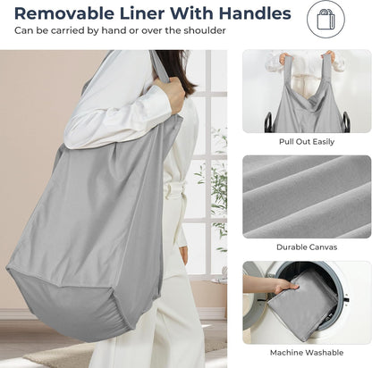 Laundry Hamper 3 Section, 120L Rolling Laundry Sorter Cart with Removable and Washable Liner Bag, Clothes Hamper with Wheels and Metal Handle for Laundry Room and Bedroom, Gray